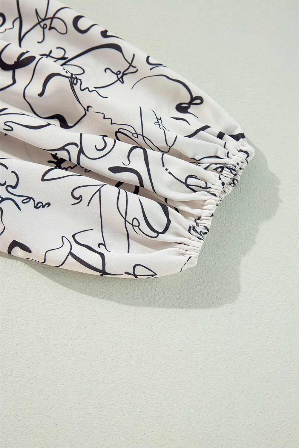 KaleaBoutique Abstract Print Balloon Sleeve Crew Neck Blouse
