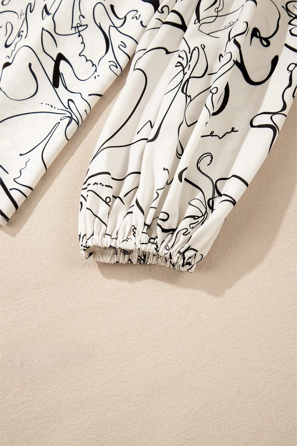 KaleaBoutique Abstract Print Balloon Sleeve Crew Neck Blouse