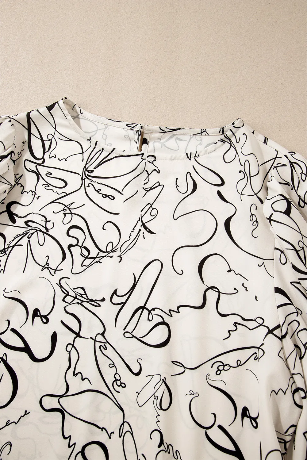 KaleaBoutique Abstract Print Balloon Sleeve Crew Neck Blouse