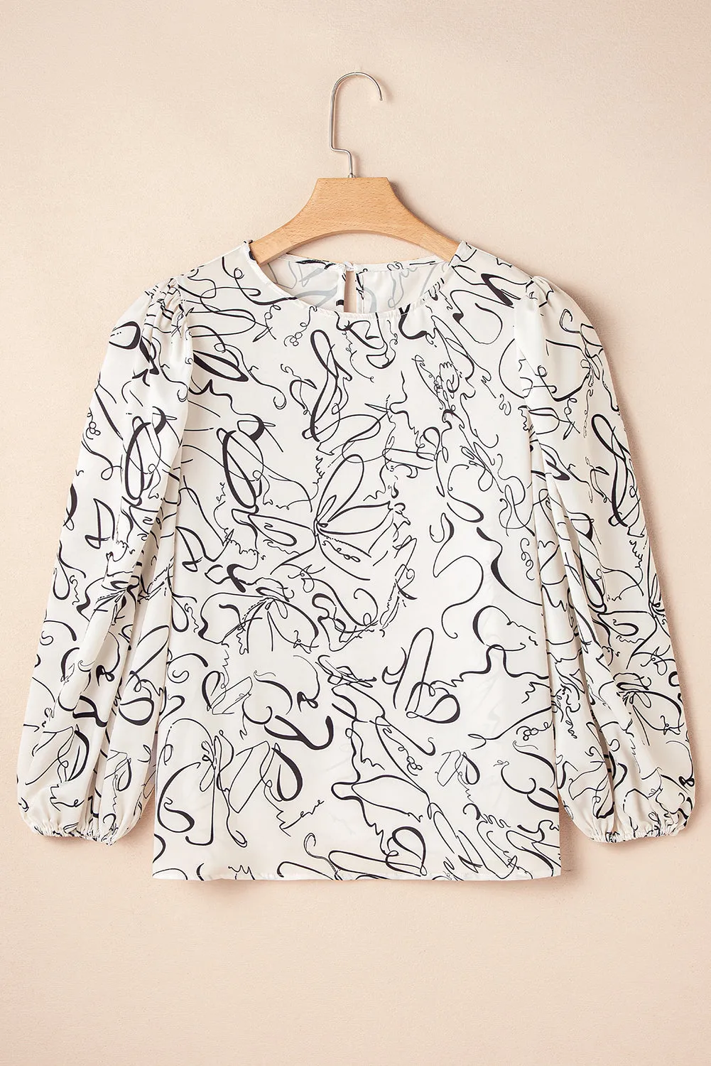 KaleaBoutique Abstract Print Balloon Sleeve Crew Neck Blouse