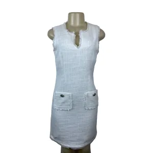 Karl Lagerfeld Paris Women's White Tweed Shift Dress With Front Pockets Sz 4