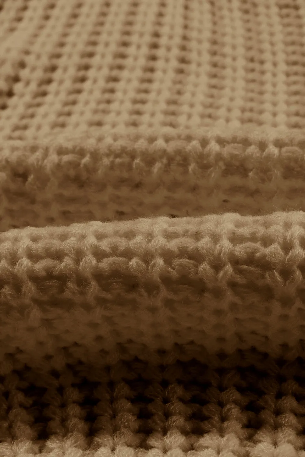 Khaki Ribbed Knit Round Neck Slouchy Chunky Sweater