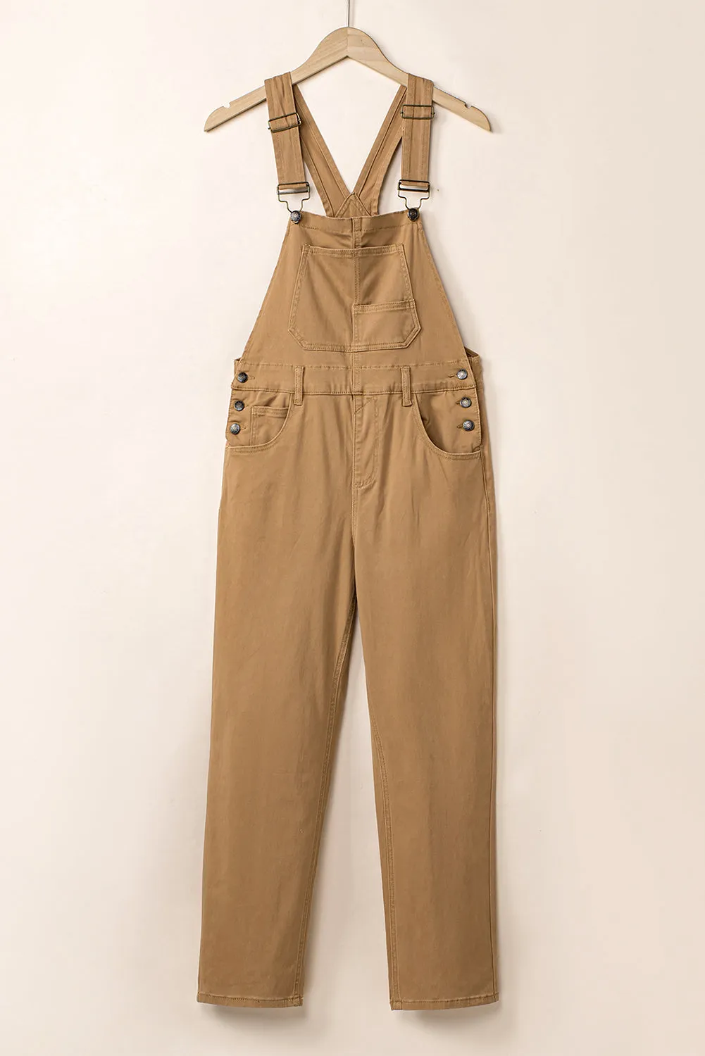 Khaki Vintage Multi Pockets Buckle Strap Cargo Denim Overalls