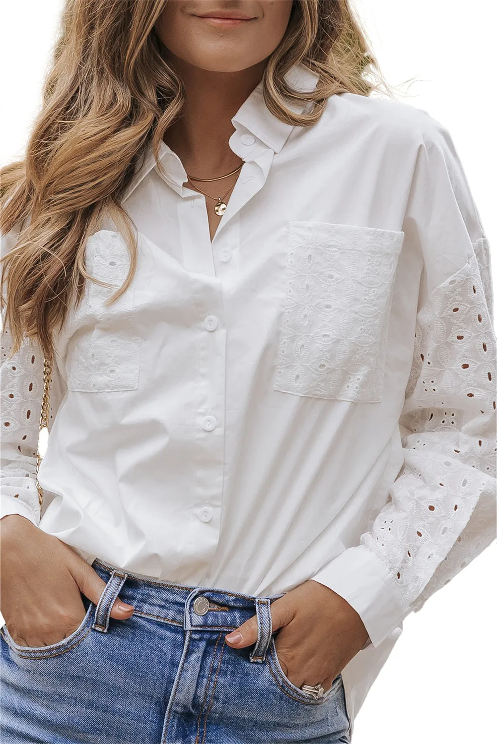 Lace Patch Chest Button-Up Shirt