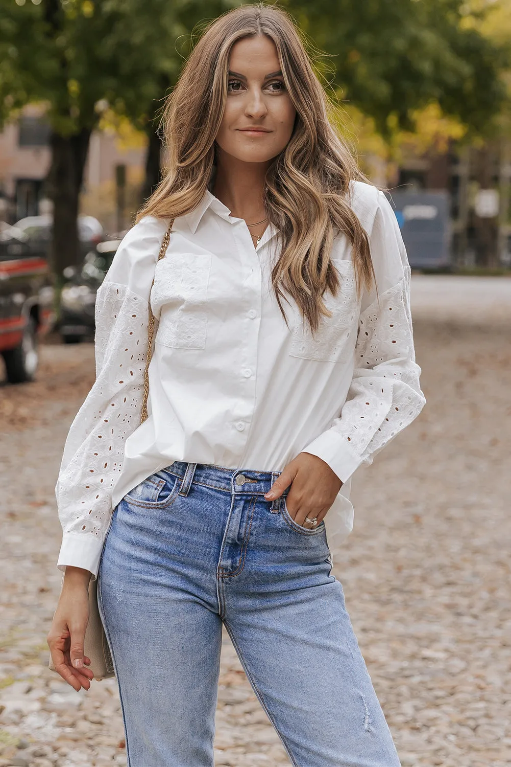 Lace Patch Chest Button-Up Shirt
