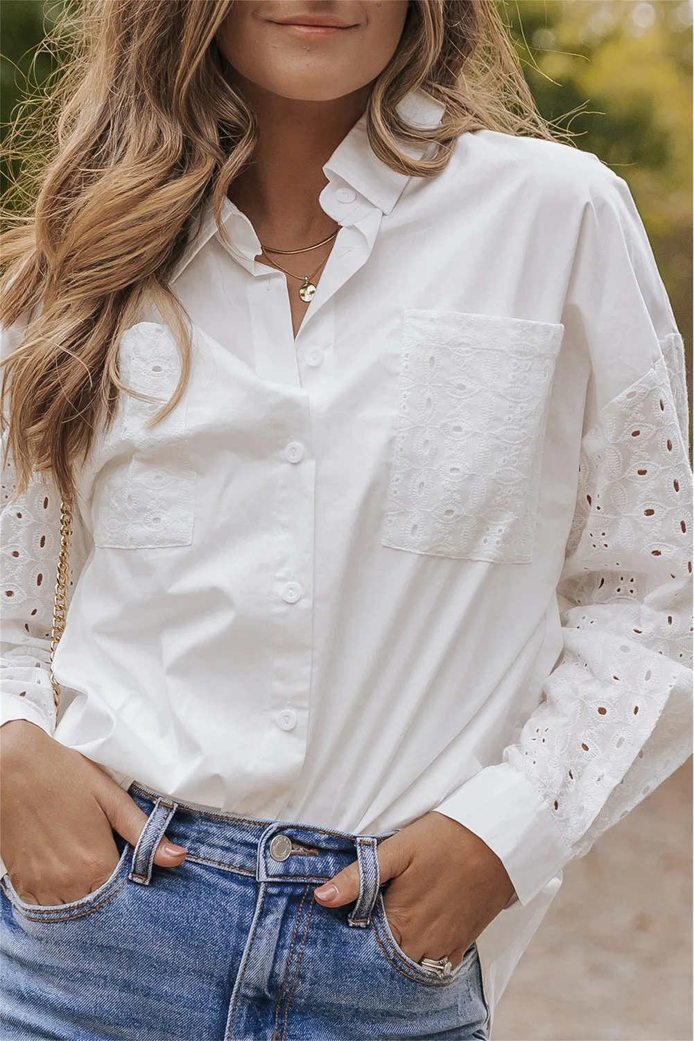 Lace Patch Chest Button-Up Shirt