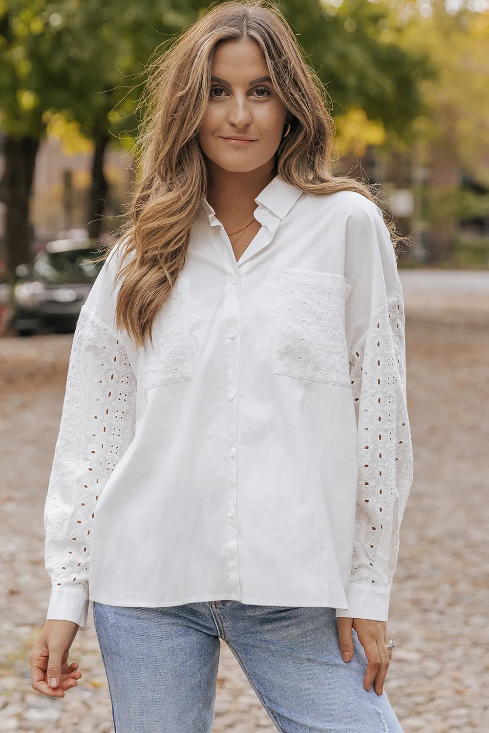 Lace Patch Chest Button-Up Shirt
