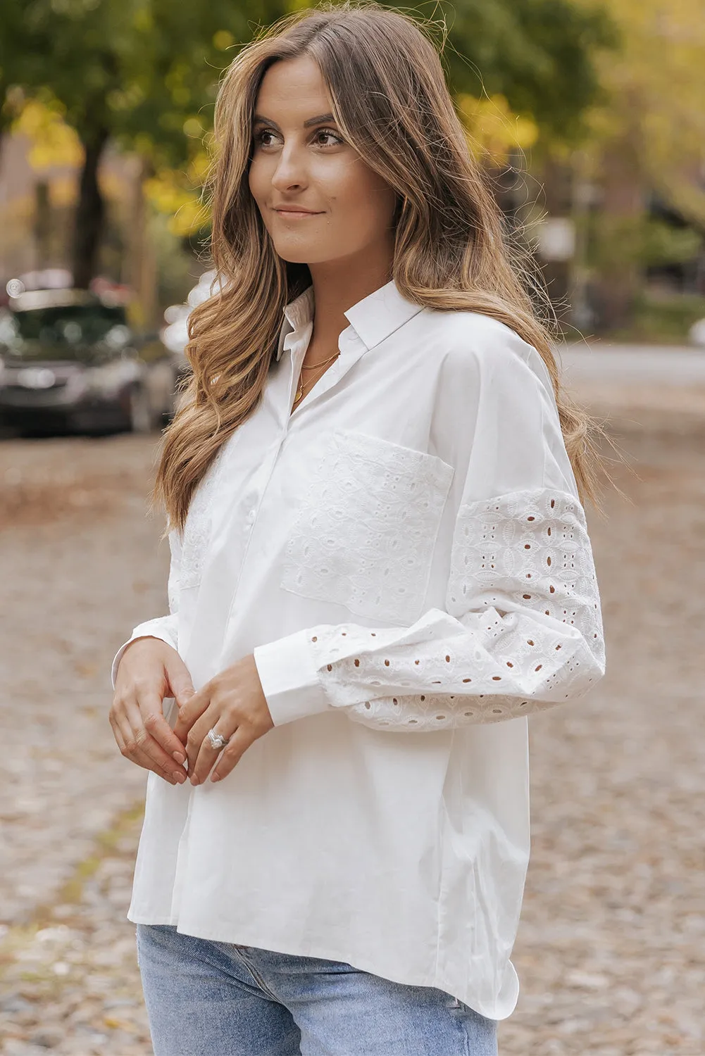 Lace Patch Chest Button-Up Shirt