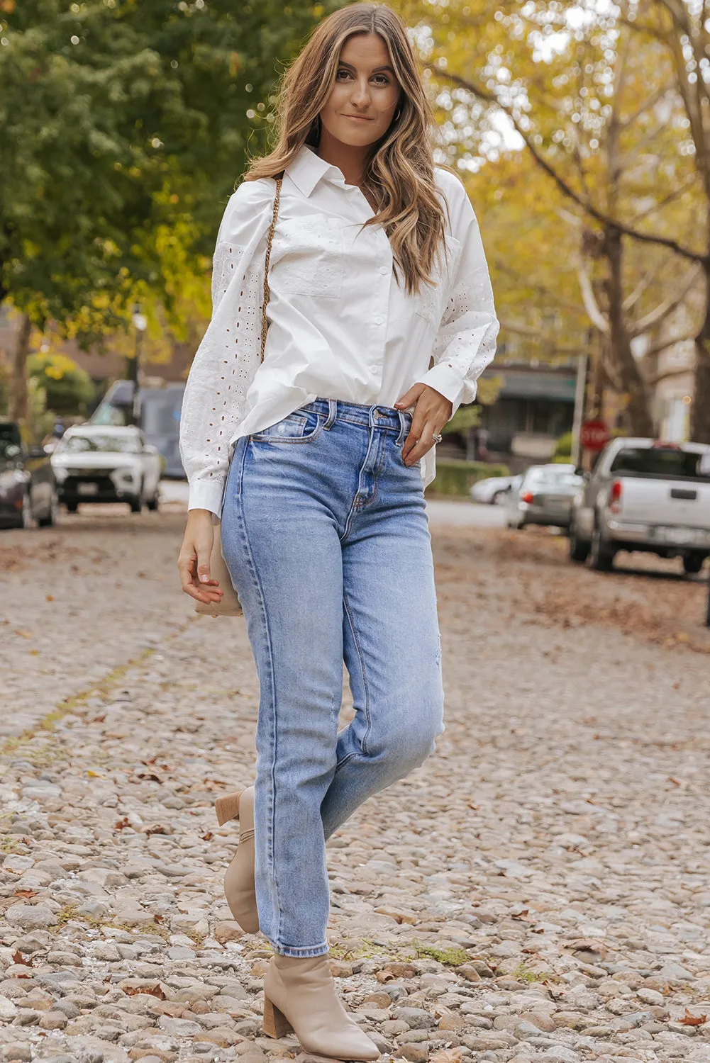 Lace Patch Chest Button-Up Shirt
