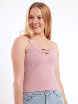 Ladies Strappy Cami Crop Top - Blush