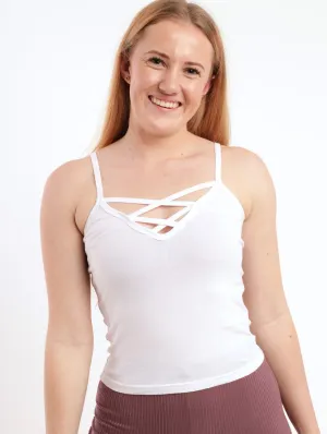 Ladies Strappy Cami Crop Top - White