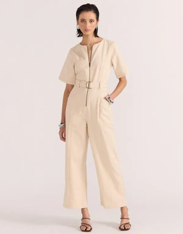 Lani Denim Crop Jumpsuit Cream