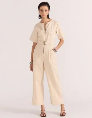 Lani Denim Crop Jumpsuit Cream