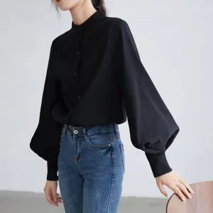 Lantern Sleeve Stand Collar Blouse