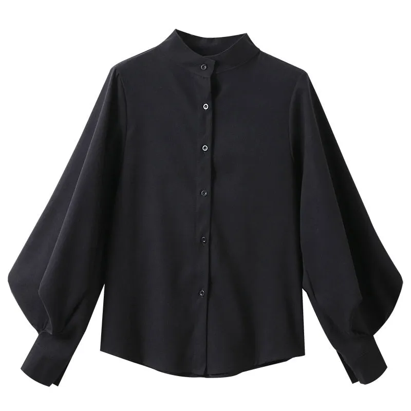 Lantern Sleeve Stand Collar Blouse