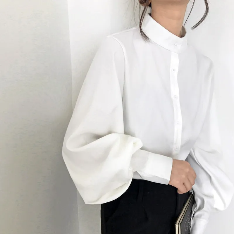 Lantern Sleeve Stand Collar Blouse