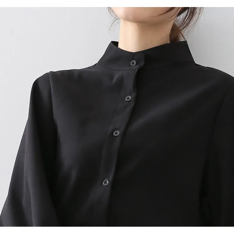 Lantern Sleeve Stand Collar Blouse