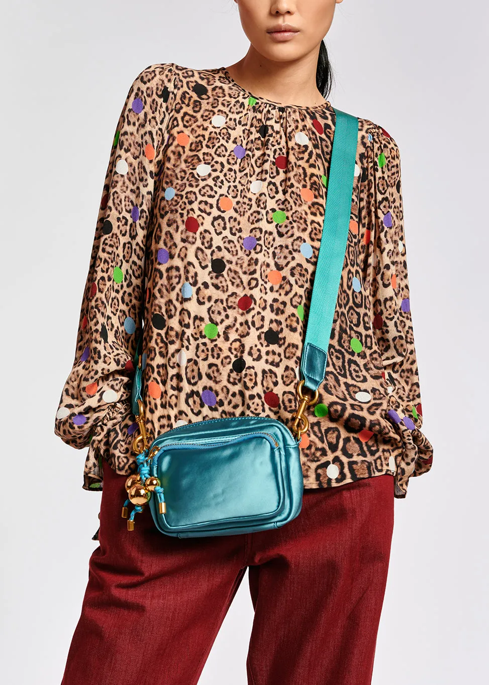 Leopard print and dots loose-fit top