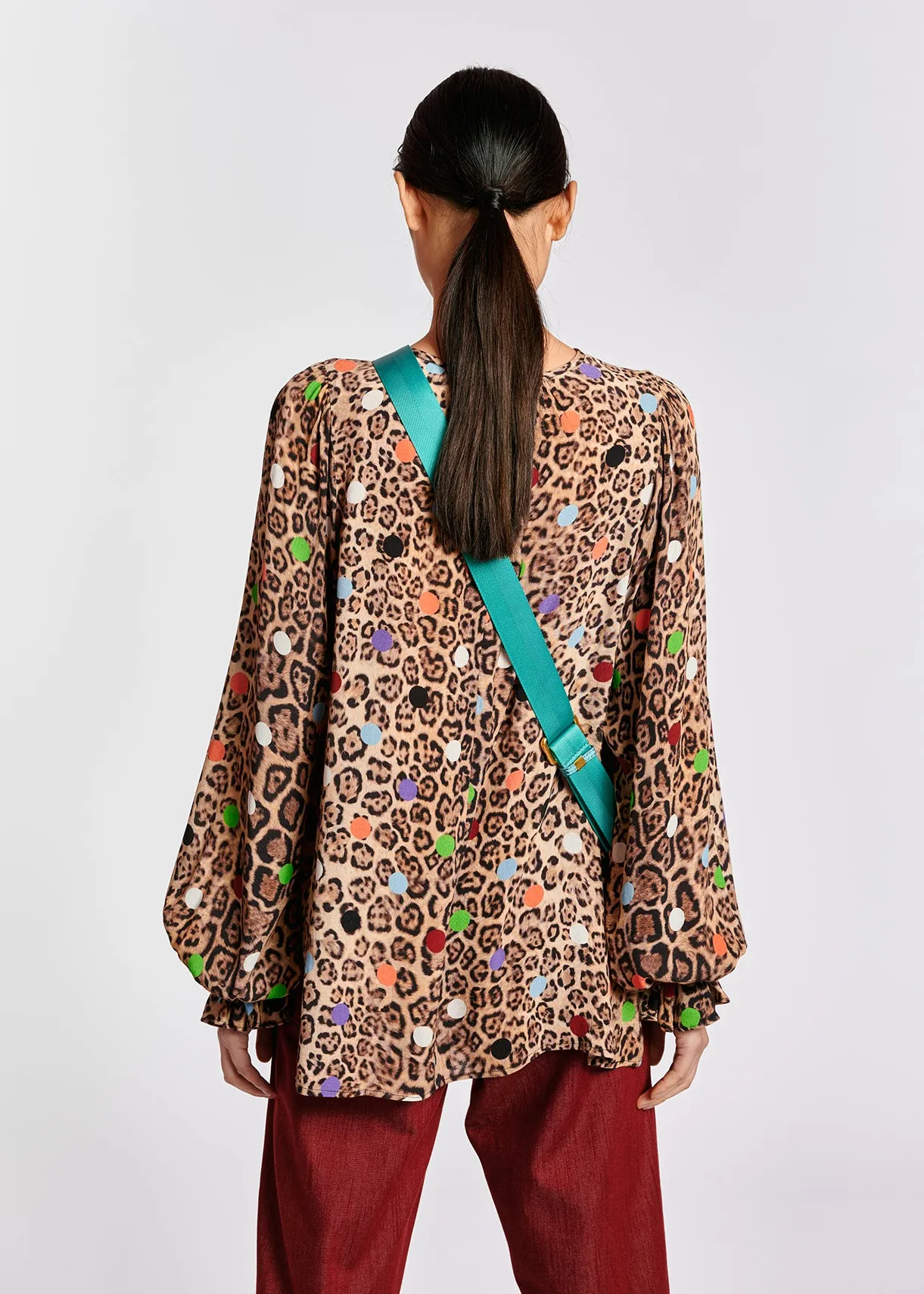 Leopard print and dots loose-fit top
