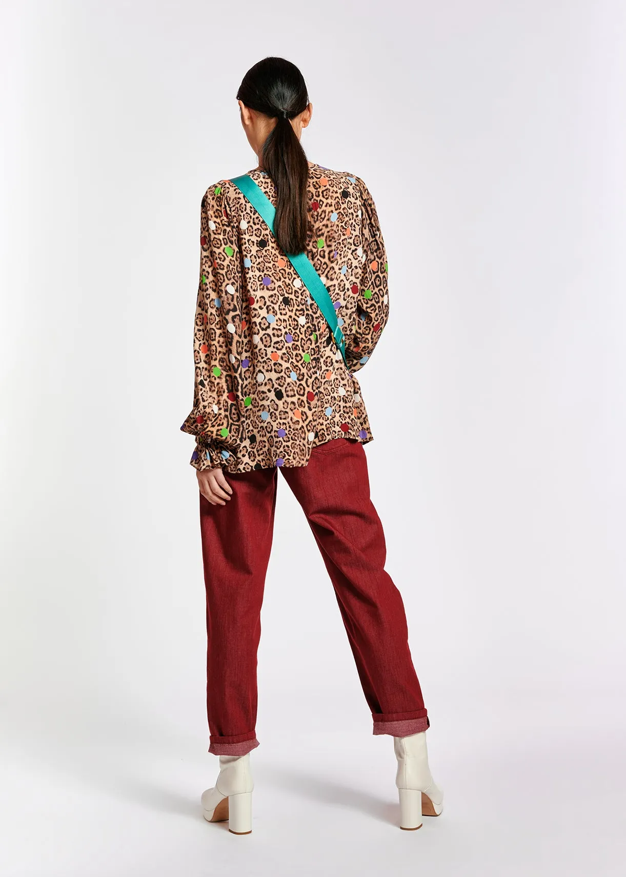Leopard print and dots loose-fit top