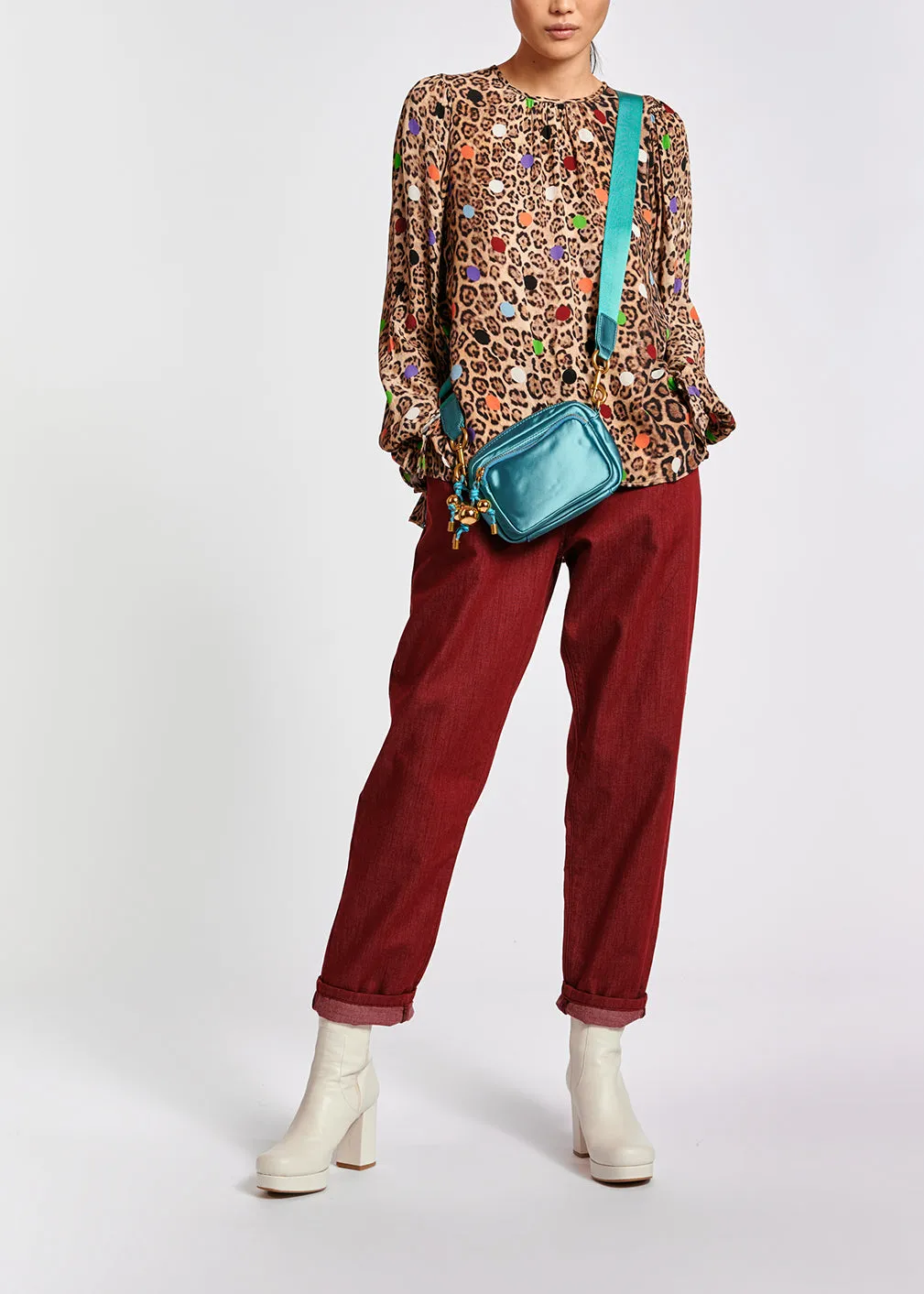 Leopard print and dots loose-fit top