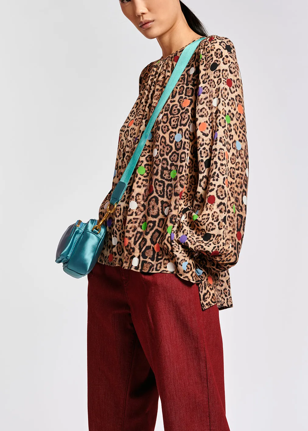 Leopard print and dots loose-fit top