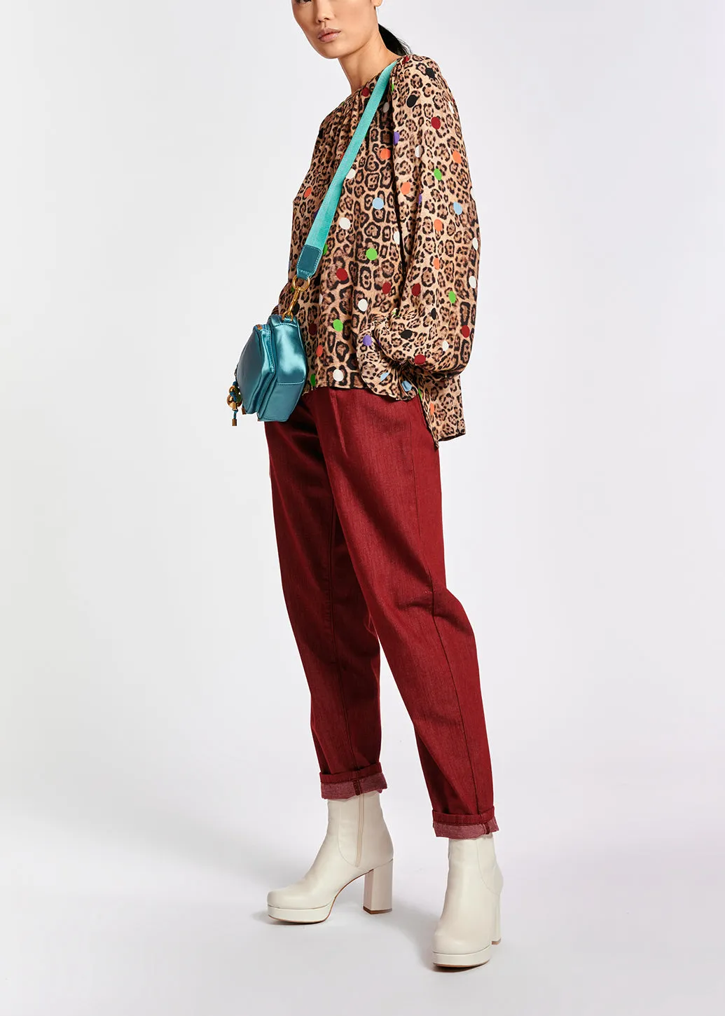 Leopard print and dots loose-fit top