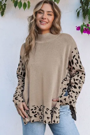 Leopard Side Slit Oversized Sweater