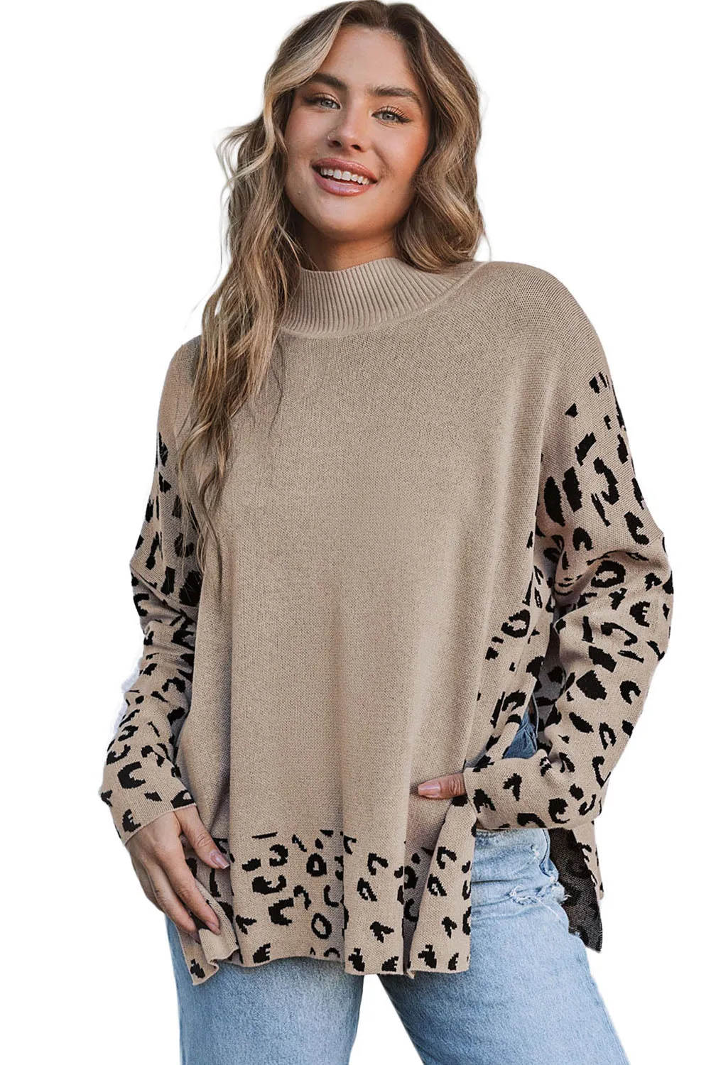 Leopard Side Slit Oversized Sweater