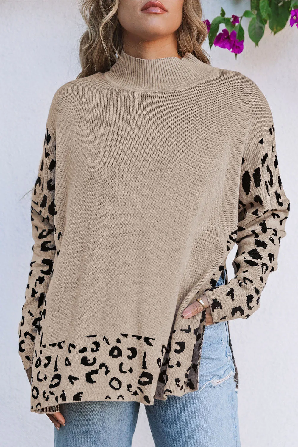 Leopard Side Slit Oversized Sweater
