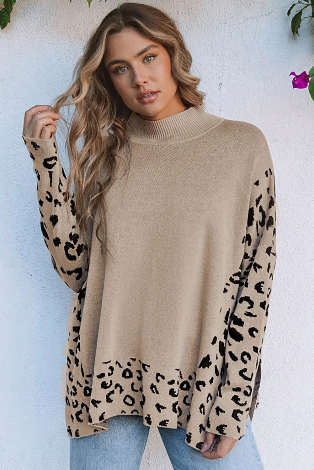 Leopard Side Slit Oversized Sweater