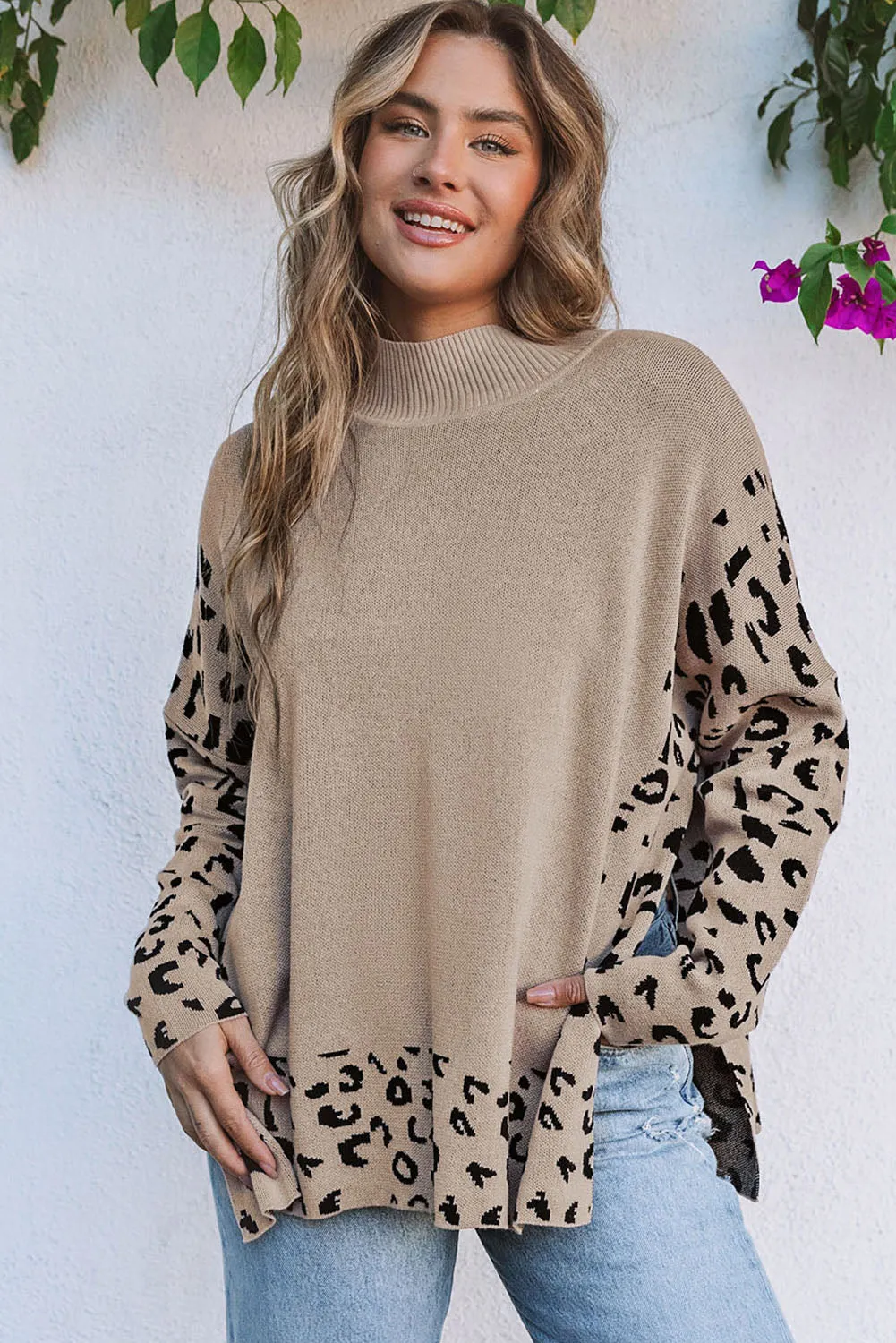 Leopard Side Slit Oversized Sweater