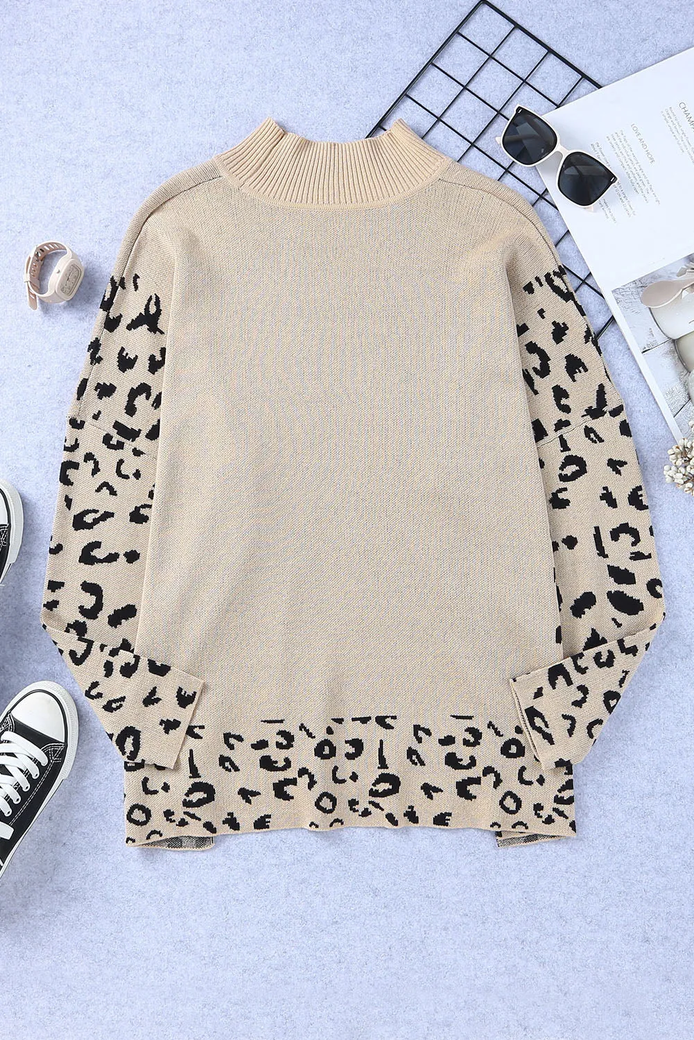 Leopard Side Slit Oversized Sweater