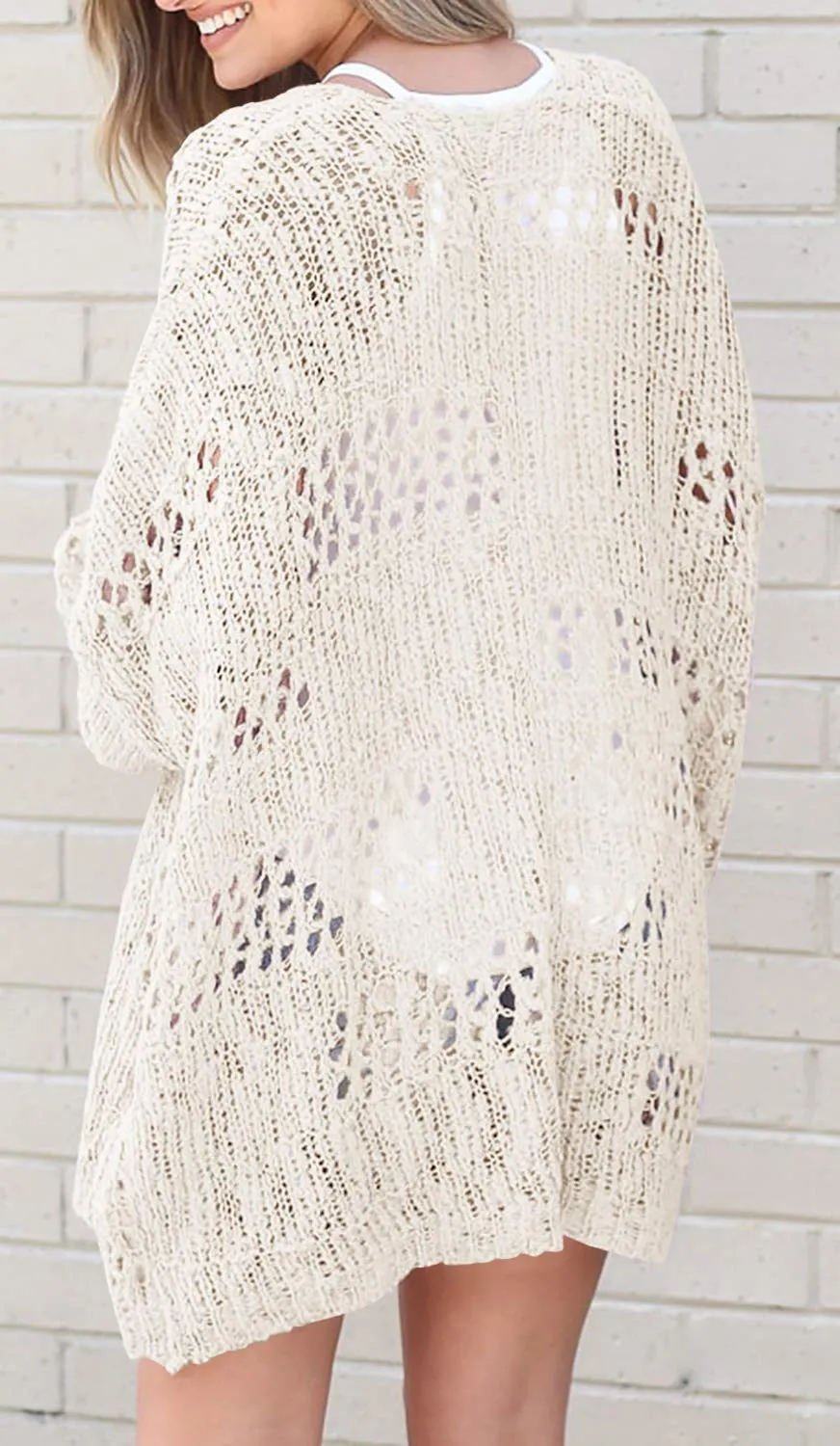 Lightweight Summer Cardigan for Women Spring Netted Crochet Cardigans Sweaters Beige