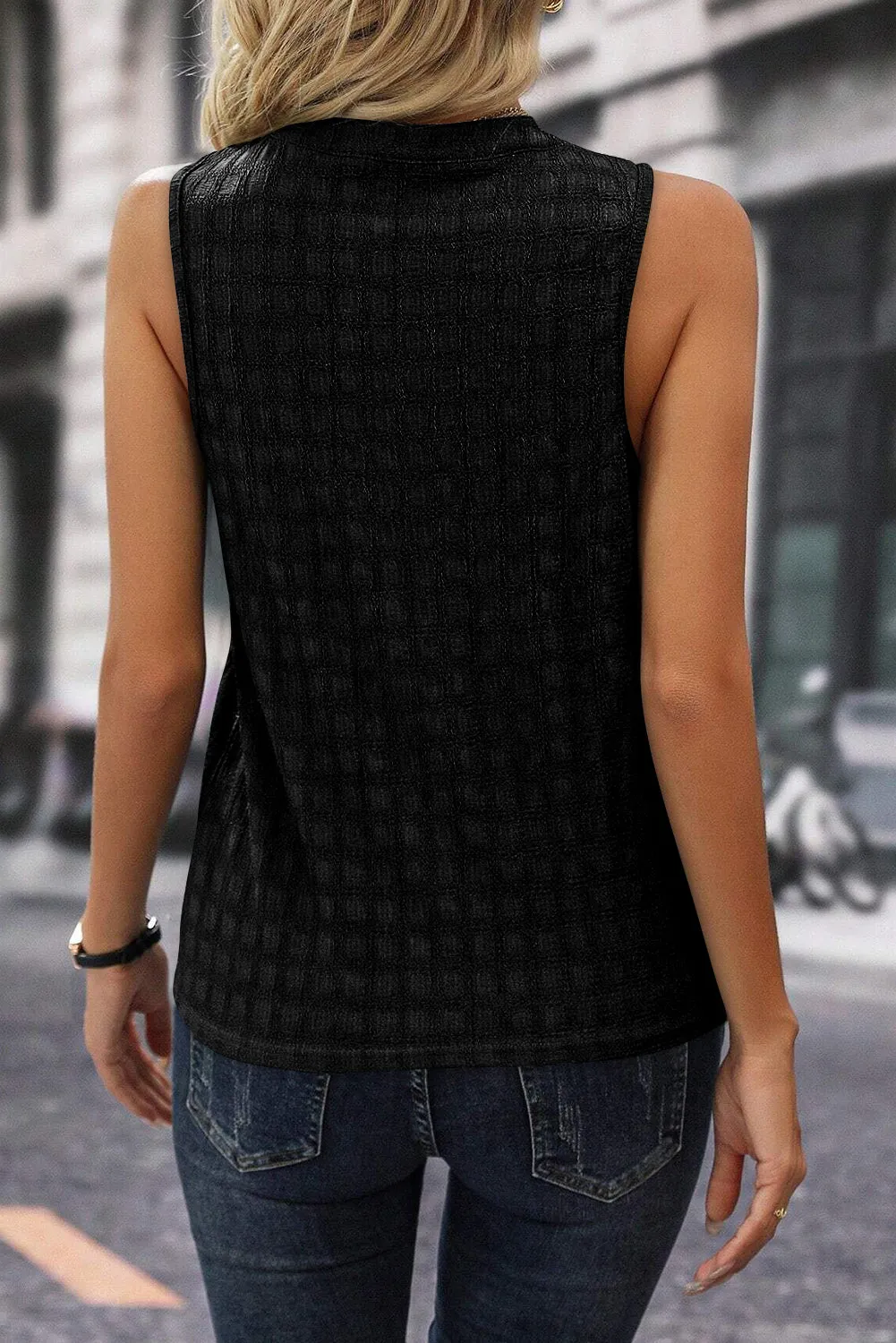 Lizzie Solid Notched Sleeveless Blouse