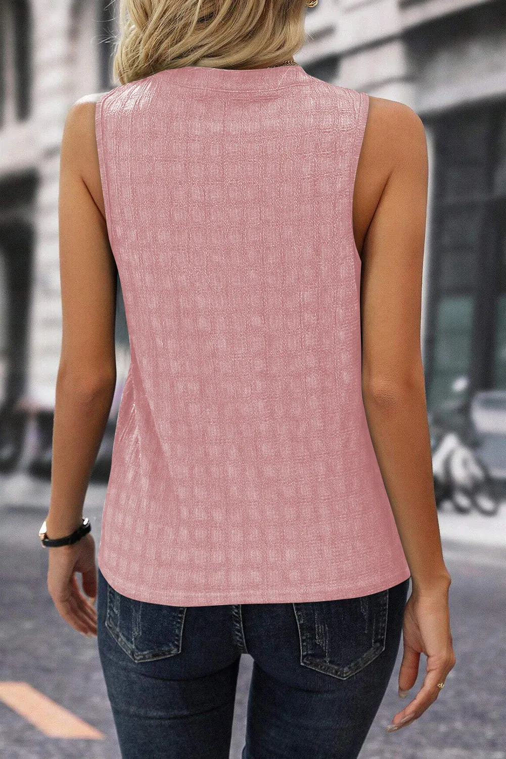 Lizzie Solid Notched Sleeveless Blouse
