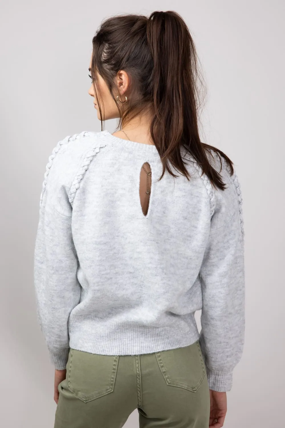 Long Sleeve Braided Detail Sweater for Women in Grey | MAS2648-GREY