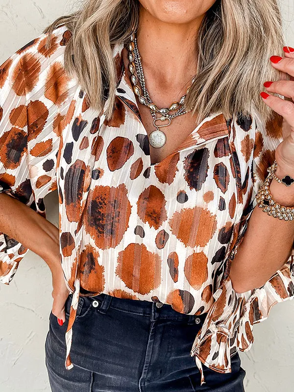 Long Sleeves Loose Contrast Color Pleated Split-Joint V-neck Blouses&shirts Tops