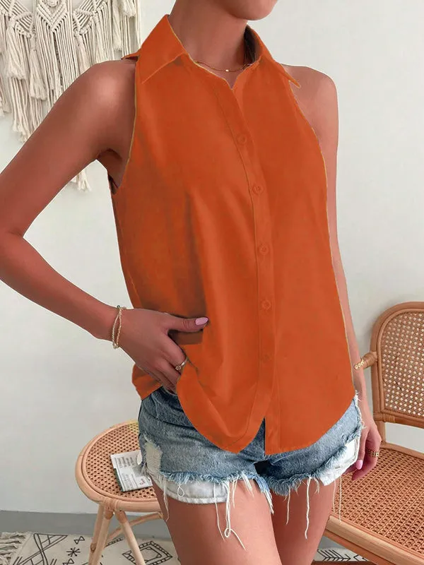 Loose Plus Size Solid Color Split-Joint Lapel Blouses