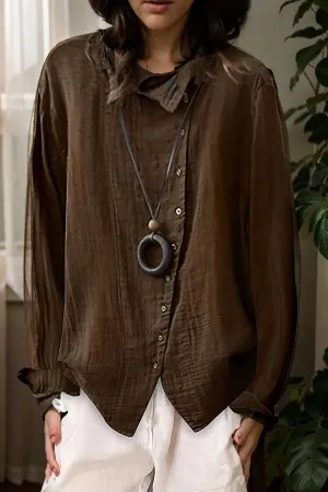 loose solid buttons long sleeves blouses