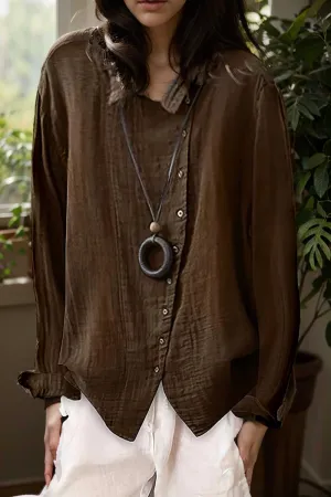 loose solid buttons long sleeves blouses