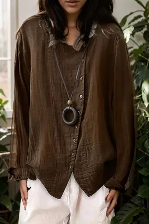 loose solid buttons long sleeves blouses