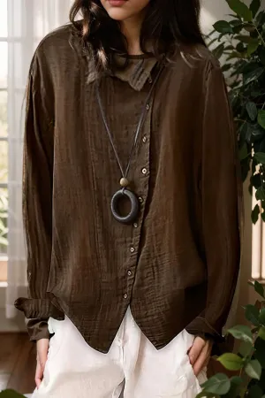 loose solid buttons long sleeves blouses