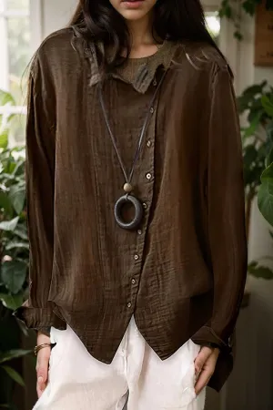loose solid buttons long sleeves blouses