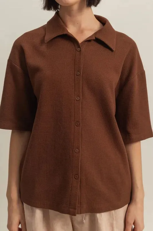 Lore Button Down Waffle Shirt - Chestnut