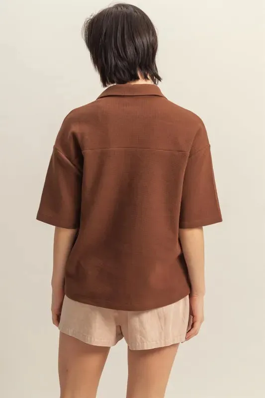 Lore Button Down Waffle Shirt - Chestnut