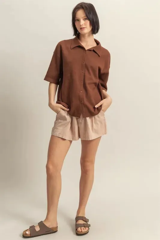 Lore Button Down Waffle Shirt - Chestnut