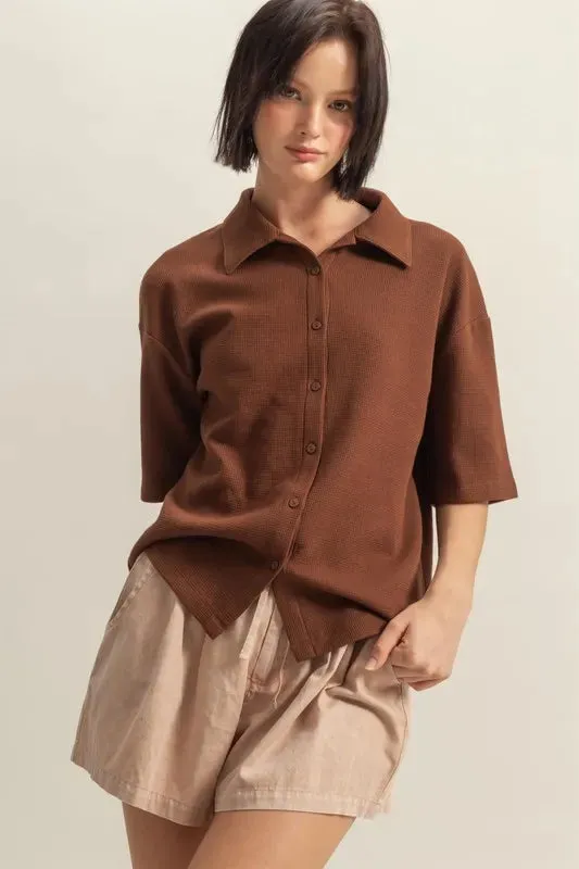 Lore Button Down Waffle Shirt - Chestnut