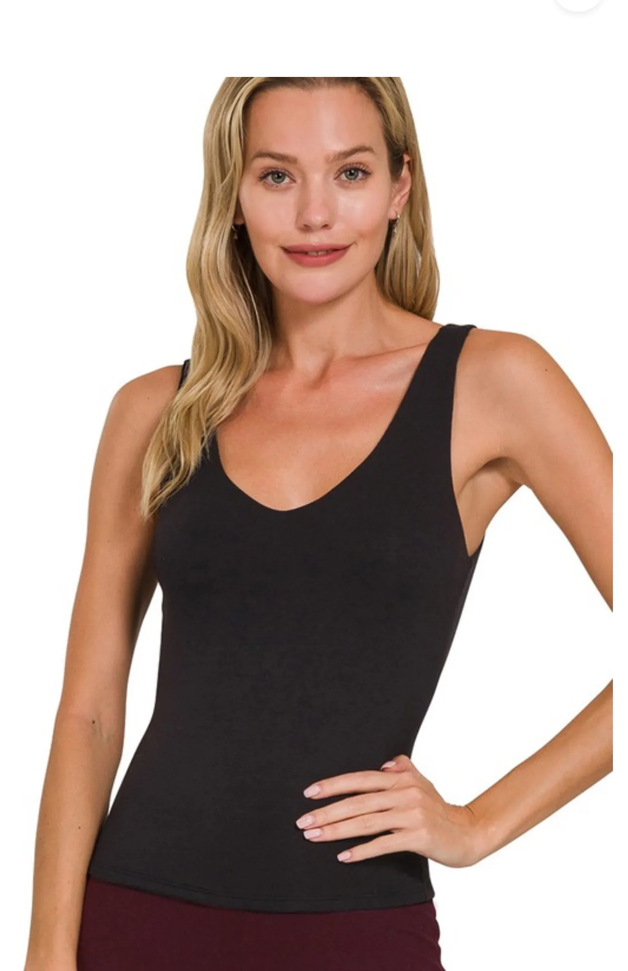 Mady- Black Double Layered V-neck Cami