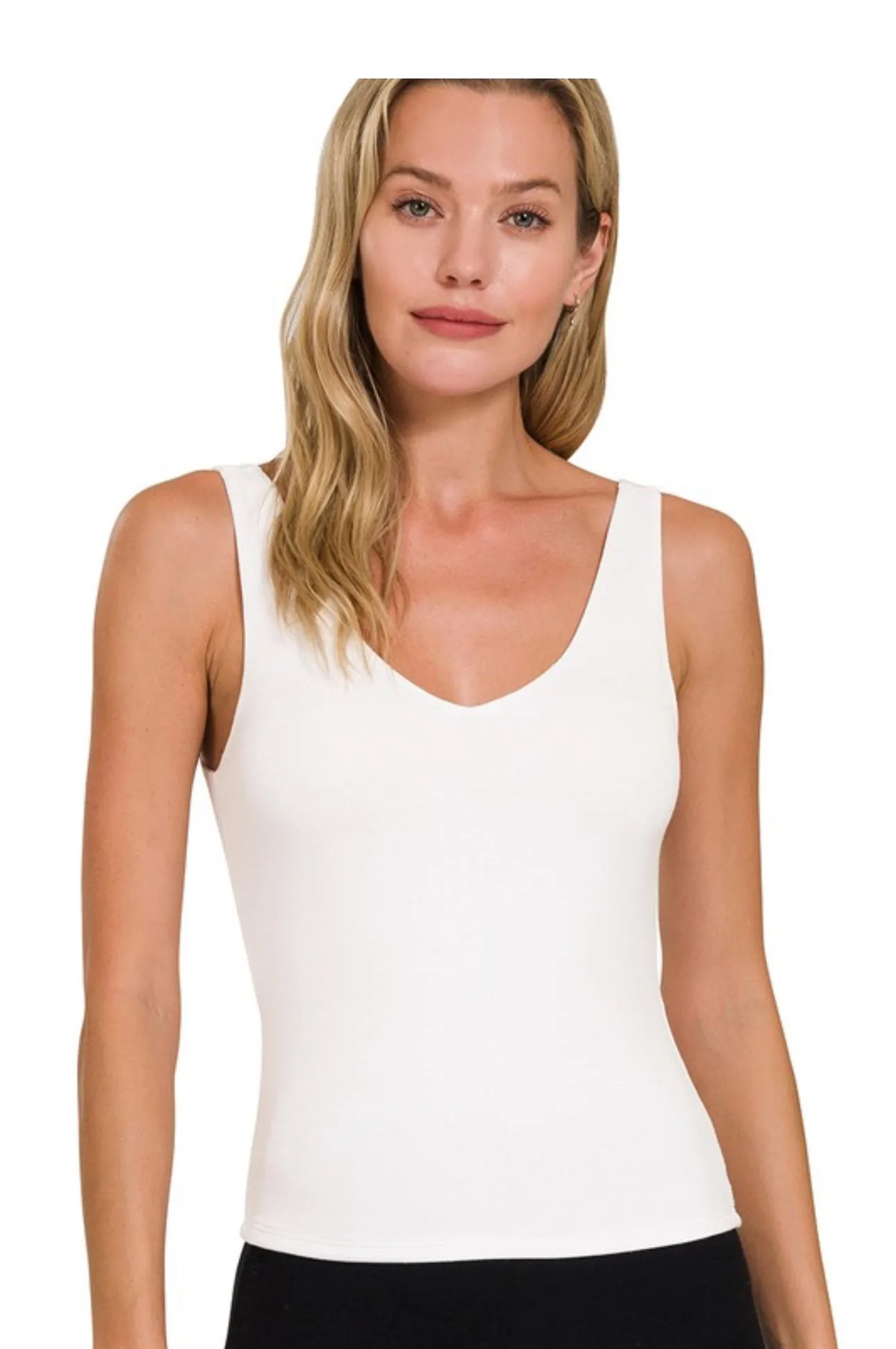 Mady- White Double Layered V-neck Cami